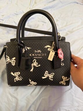 Coach Black Mini Satchel with White Bow Print